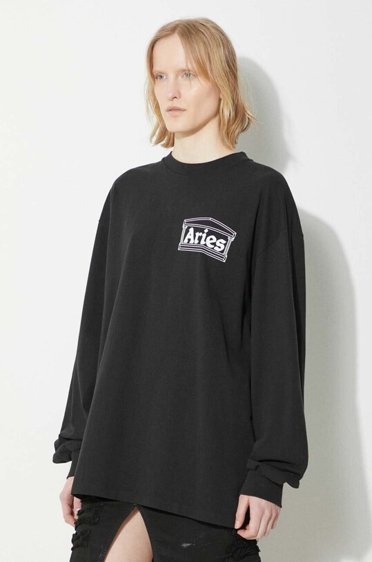 Хлопковый лонгслив Aries Temple LS Tee AR66600 чёрный
