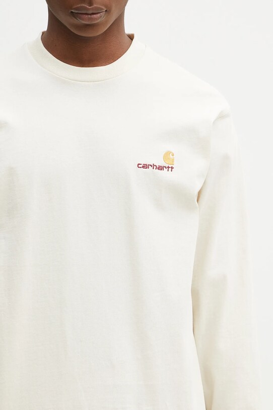 Βαμβακερή μπλούζα με μακριά μανίκια Carhartt WIP L/S American Script T-Shirt μπεζ I029955.05XX