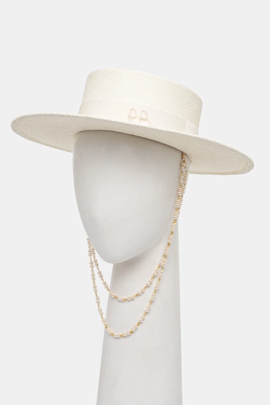 Klobouk Ruslan Baginskiy Canotier Hat CNT035.STR.PRL.2CHA.WRB bílá AA00