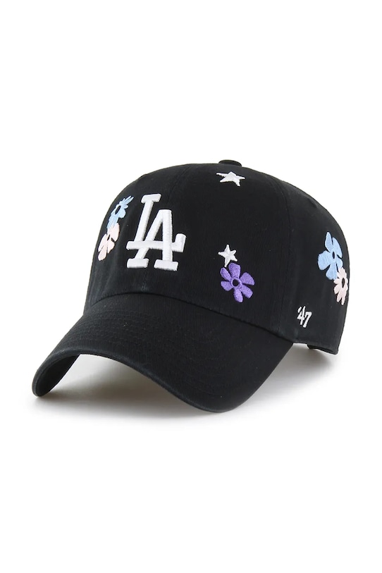 Хлопковая кепка 47 brand MLB Los Angeles Dodgers аппликация чёрный B.FLRAC12GWS.BK