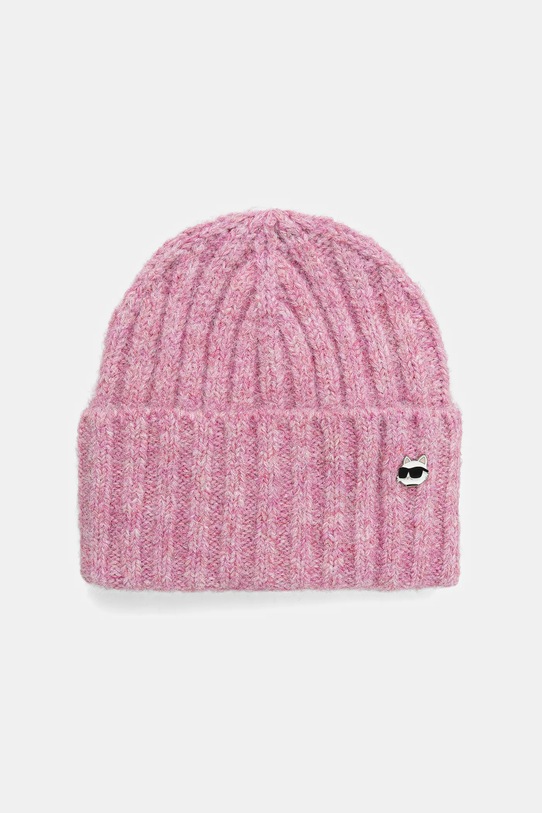 Шапка з домішкою вовни Karl Lagerfeld IKON аплікація рожевий A4W33109