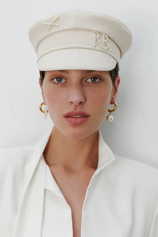 RUSLAN BAGINSKIY czapka damska bawełniana Baker Boy Cap beżowy KPC035.C.PRL