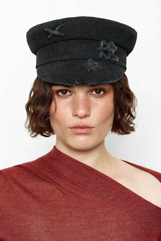 RUSLAN BAGINSKIY czapka damska jeansowa Distressed Denim Baker Boy Cap czarny KPC033.C.JNS.PRV.JNSRB