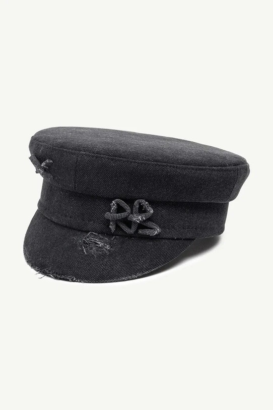 RUSLAN BAGINSKIY czapka damska jeansowa Distressed Denim Baker Boy Cap KPC033.C.JNS.PRV.JNSRB czarny AA00