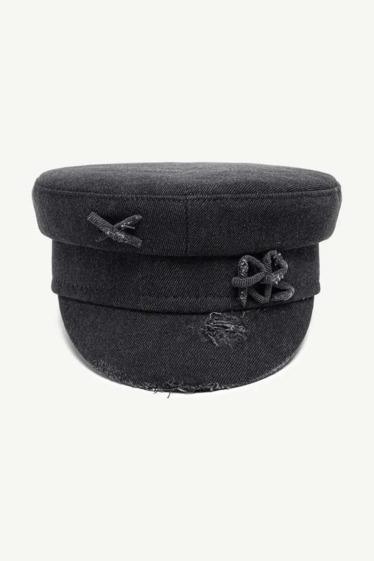 Akcesoria RUSLAN BAGINSKIY czapka damska jeansowa Distressed Denim Baker Boy Cap KPC033.C.JNS.PRV.JNSRB czarny