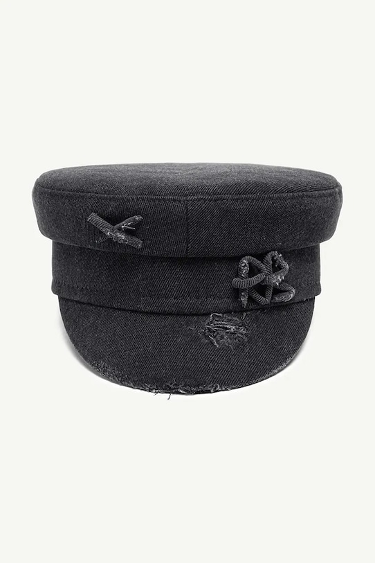 Akcesoria RUSLAN BAGINSKIY czapka damska jeansowa Distressed Denim Baker Boy Cap KPC033.C.JNS.PRV.JNSRB czarny