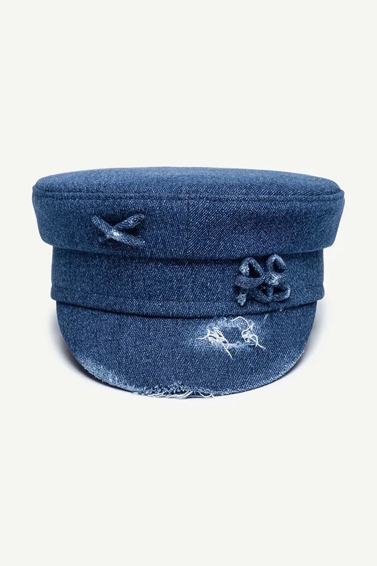 Accesorii RUSLAN BAGINSKIY căciulă pentru femei, din denim Distressed Baker Boy Cap KPC078.C.JNS.PRV.JNSRB albastru