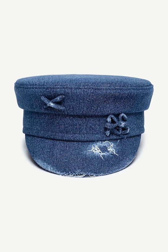 Accesorii RUSLAN BAGINSKIY căciulă pentru femei, din denim Distressed Baker Boy Cap KPC078.C.JNS.PRV.JNSRB albastru