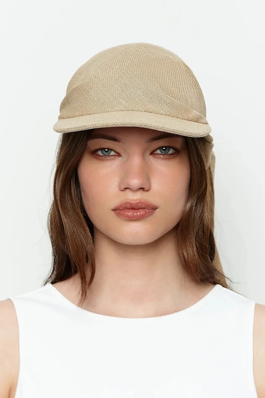 RUSLAN BAGINSKIY pentru femei, din bumbac vizor eșarfă cu logo patch SCV036.LNPW.FLTL bej AA00