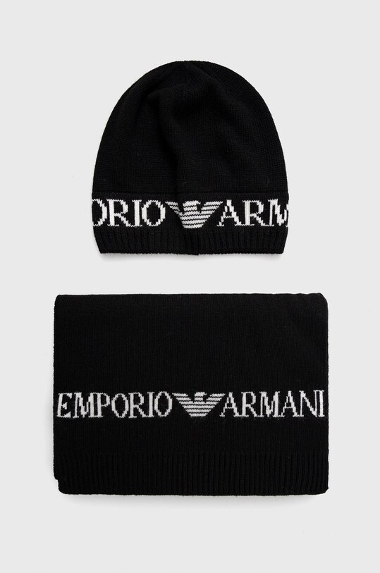 Emporio Armani caciula si esarfa din amestec de lana cu modele negru 628005.CC983.NOS