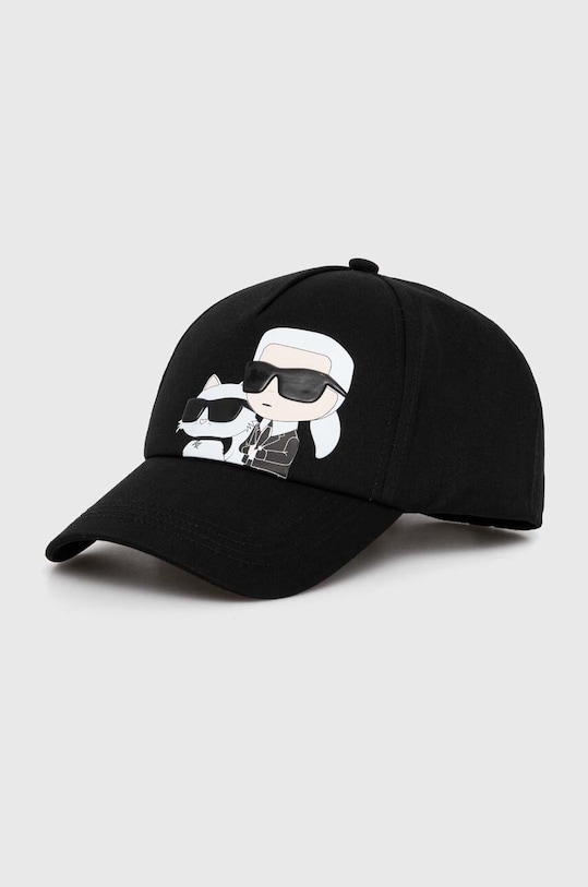 Βαμβακερό καπέλο του μπέιζμπολ Karl Lagerfeld απλικέ μαύρο 245W3403