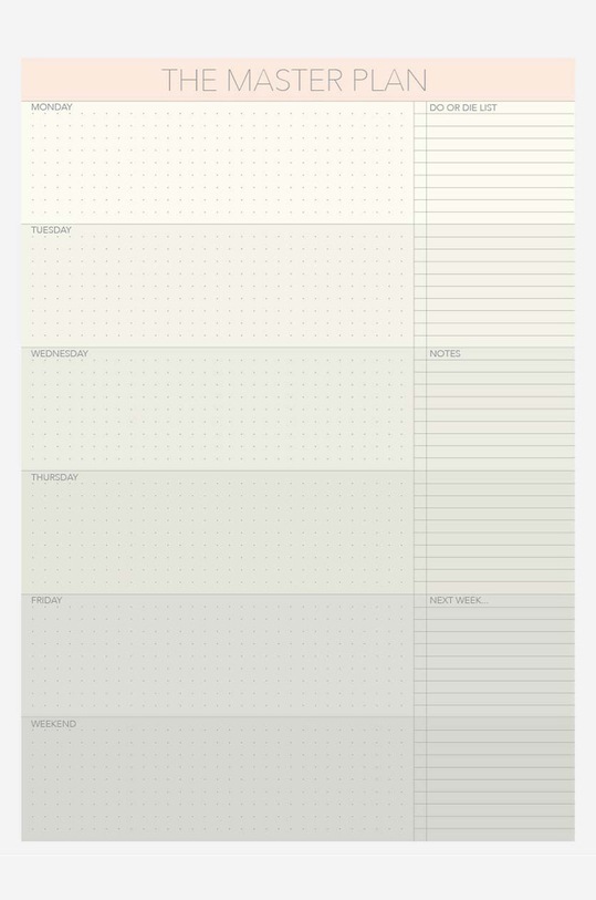 Decor Vissevasse Týždenný plánovač The Masterplan 21x30 cm F.2016.022.A4 viacfarebná
