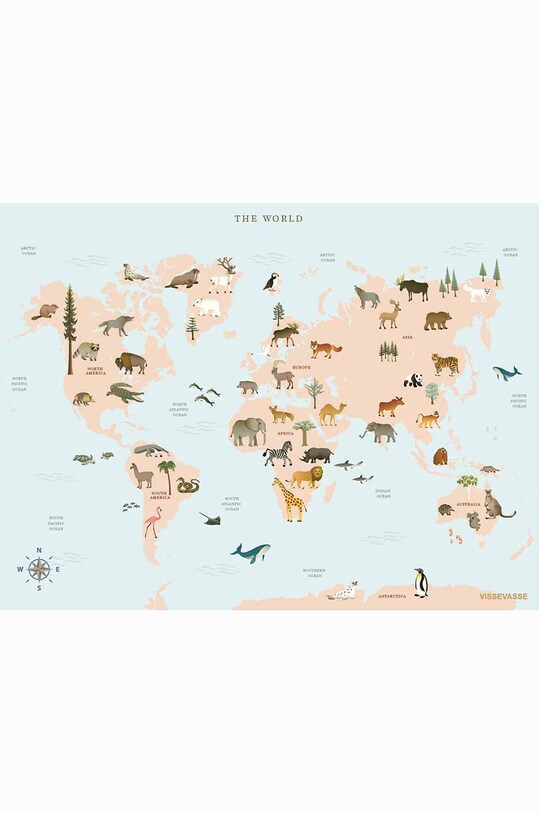 Vissevasse Αφίσα World Map Animal 50x70 cm πολύχρωμο F.2021.003.L