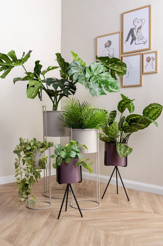 Komplet cvetličnih lončkov s stojalom Present Time 3-pack PT3698GY