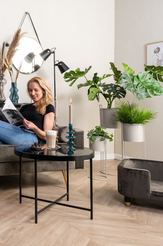 Komplet cvetličnih lončkov s stojalom Present Time 3-pack PT3698GY