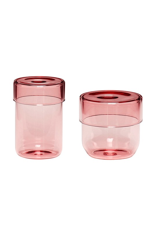 Σετ δοχείων αποθήκευσης με καπάκι Hübsch Pop Storage 2-pack ροζ 660908
