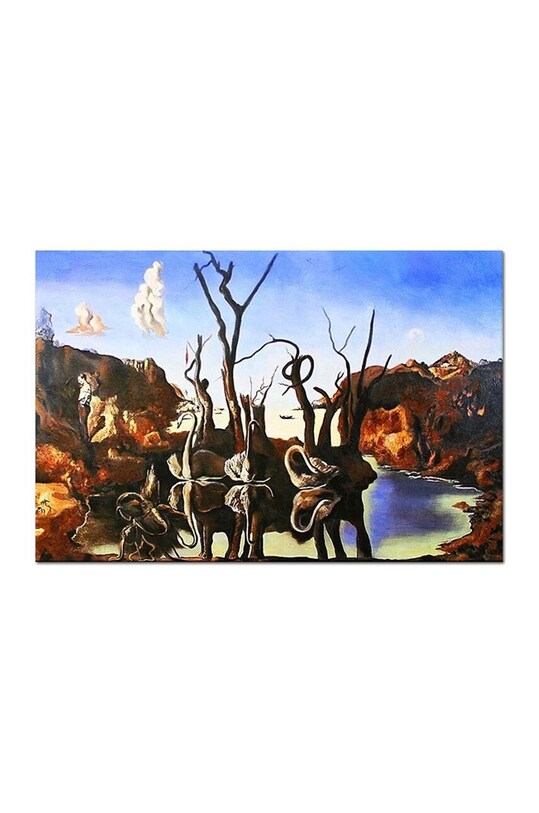 Reprodukce malovaná olejem Salvador Dali, Łabędzie odbijające się w wodzie jako słonie vícebarevná 70623
