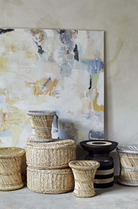 Salon i sypialnia Madam Stoltz puf Seagrass Pouf MKTE211401 beżowy