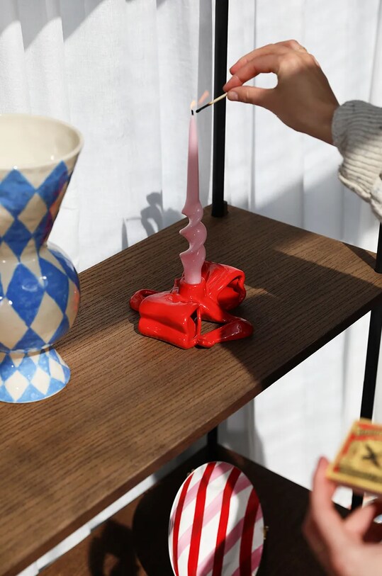 &k amsterdam dekoratív gyertyatartó ribbon red 1520.01 piros