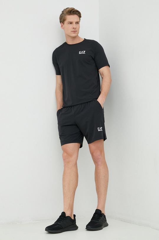 Juego De 2 Piezas EA7 Para Hombre - Pantalón Pitillo Y Camiseta, Negro, Tejido Elástico Poliéster/elastano