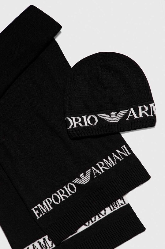 Шапка и шарф с примесью шерсти Emporio Armani с добавлением шерсти чёрный 628055.CC983.NOS