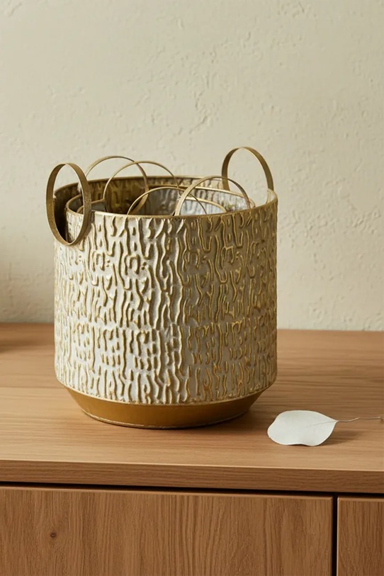 Inny Zestaw osłonek na doniczki dekoracyjny 27 x 27 x 29 cm HIWJ7427 żółty AA00