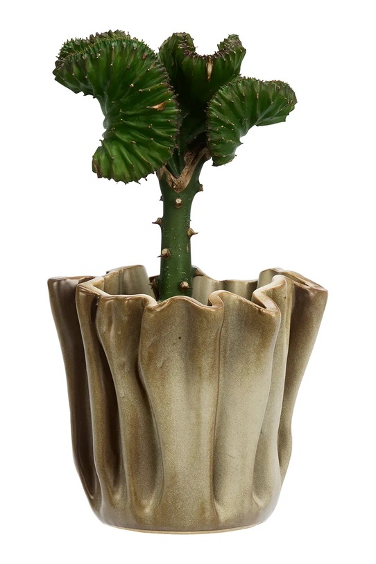 Madam Stoltz osłonka na doniczkę dekoracyjna z kamionki 18 x 17 cm HY25231.18 beżowy AA00