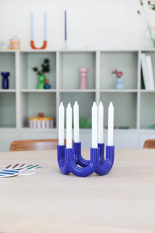 Всекидневна и спалня Декоративен свещник &k amsterdam churros blue 11 cm 1476.01 син