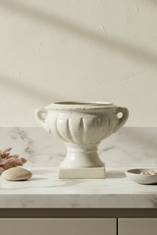 Salon i sypialnia Inne wazon dekoracyjny z ceramiki szkliwionej 26,5 x 21 x 21 cm HTC2711 beżowy