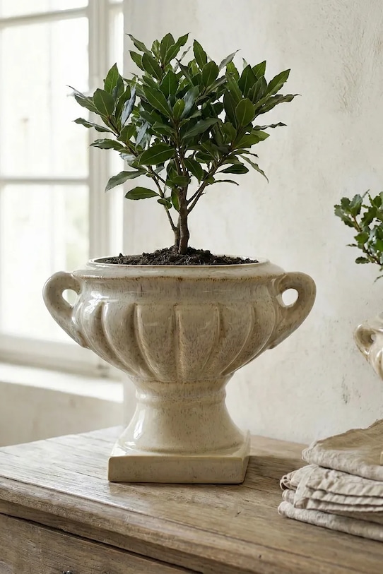 Inne wazon dekoracyjny z ceramiki szkliwionej 26,5 x 21 x 21 cm beżowy HTC2711