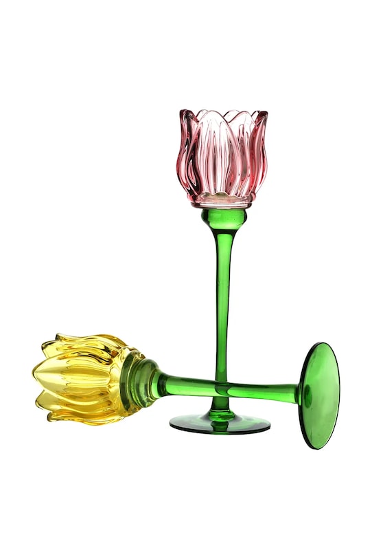 Świecznik dekoracyjny ze szkła barwionego 9 x 9 x 25 cm HTRL5118 multicolor AA00