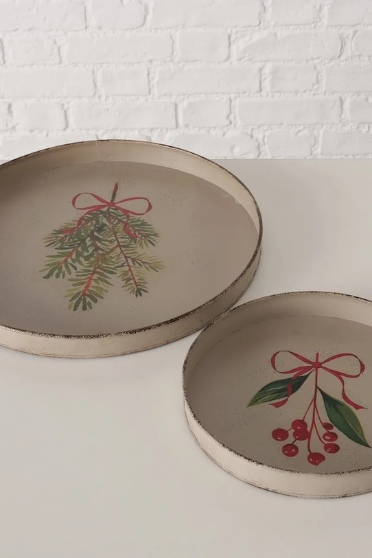 Boltze zestaw tac świątecznych Noelle 20 / 30 cm beżowy 2061621