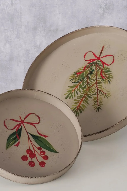 Boltze zestaw tac świątecznych Noelle 20 / 30 cm 2061621 beżowy