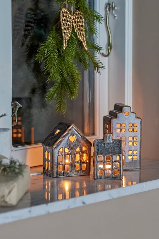 Lifestyle Bloomingville latarenka świąteczna Kalia Votive 10 / 11,5 / 15 cm 3-pack 82061871 szary