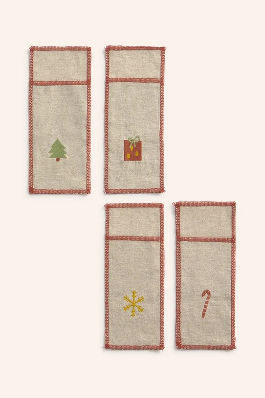 Calma House zestaw pokrowców na sztućce z lnem świąteczne Joy 21 x 8 cm 4-pack multicolor JOY.21.MUL