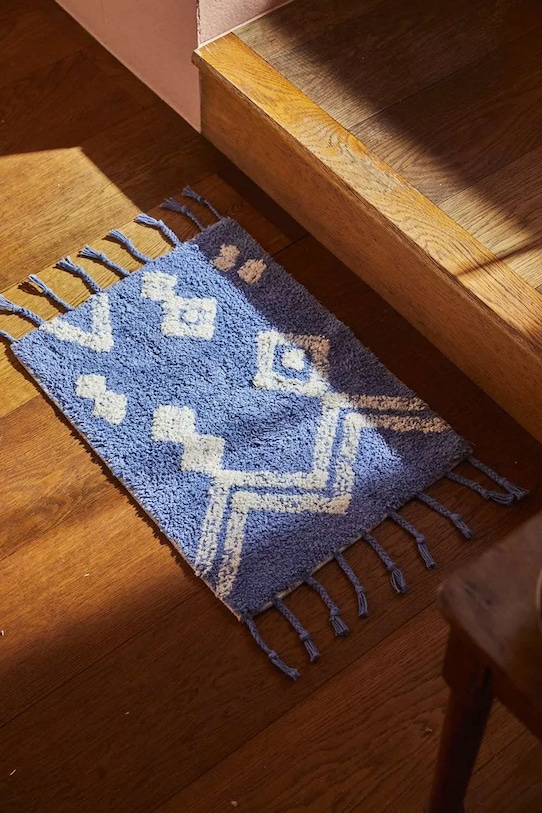 Dnevni boravak i spavaća soba Mali pamučni tepih Calma House Alfombra 50 x 35 cm FAUVE.A35.AZU plava