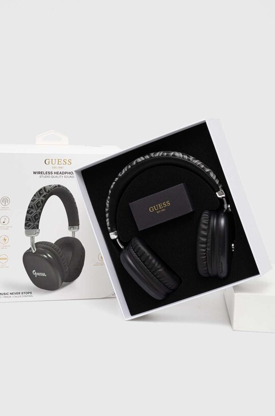 Bezdrôtové slúchadlá Guess Bluetooth Gcube Metallic Script Logo čierna GUBHK1GCTCSK