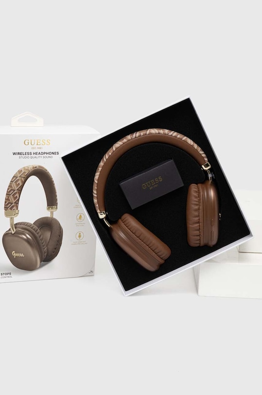 Ασύρματα ακουστικά Guess Bluetooth Gcube Metallic Script Logo καφέ GUBHK1GCTCSW