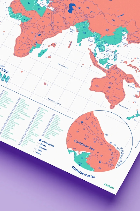 Luckies of London hartă răzuibilă Coral multicolor LK.LUKSNEON1