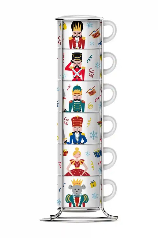 Набор чашек для эспрессо с подставкой Bialetti Nutcracker 80 ml 6 шт белый 2501020224