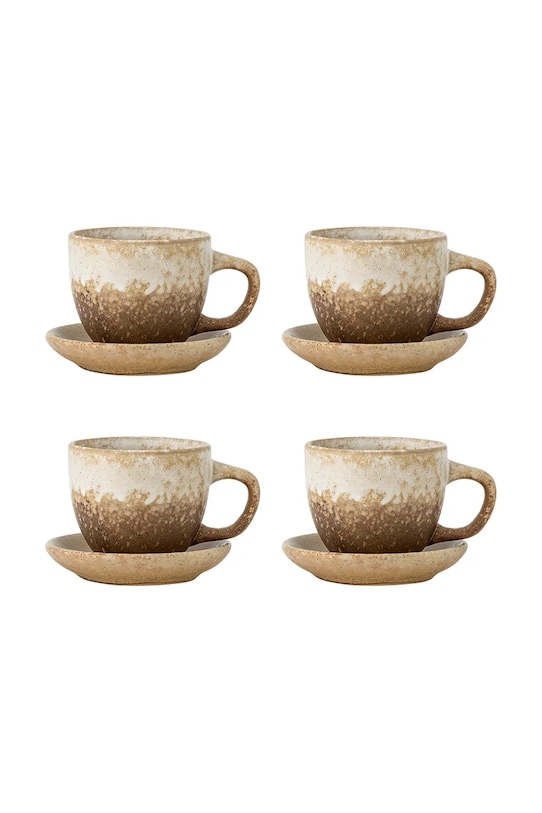 Bloomingville zestaw filiżanek ze spodkami dla 4 os. Brenta 180 ml 8-pack brązowy 82072416