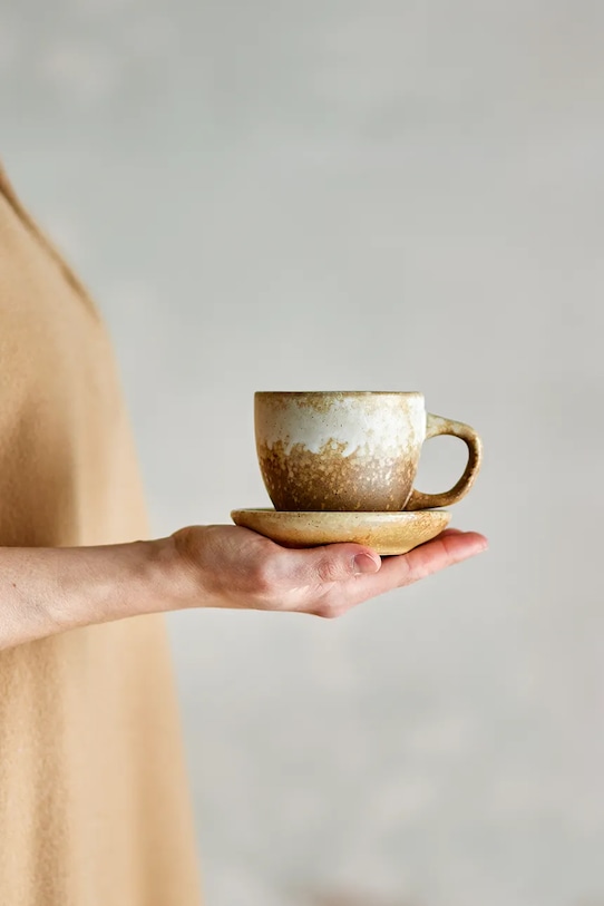 Kuchnia i bar Bloomingville zestaw filiżanek ze spodkami dla 4 os. Brenta 180 ml 8-pack 82072416 brązowy