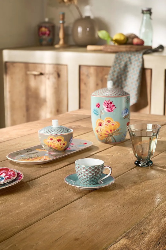 Pip Studio filiżanka ze spodkiem z porcelany szkliwionej 120 ml turkusowy 51004220