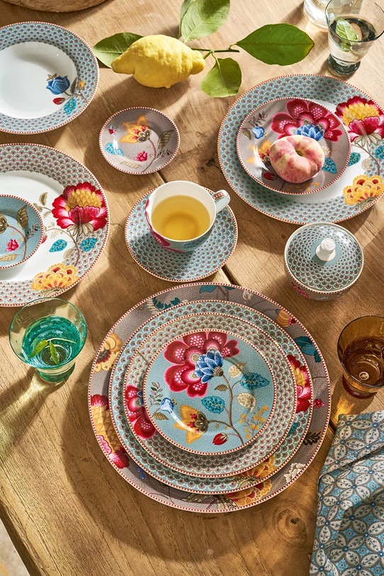 Pip Studio filiżanka ze spodkiem z porcelany szkliwionej 120 ml 51004220 turkusowy