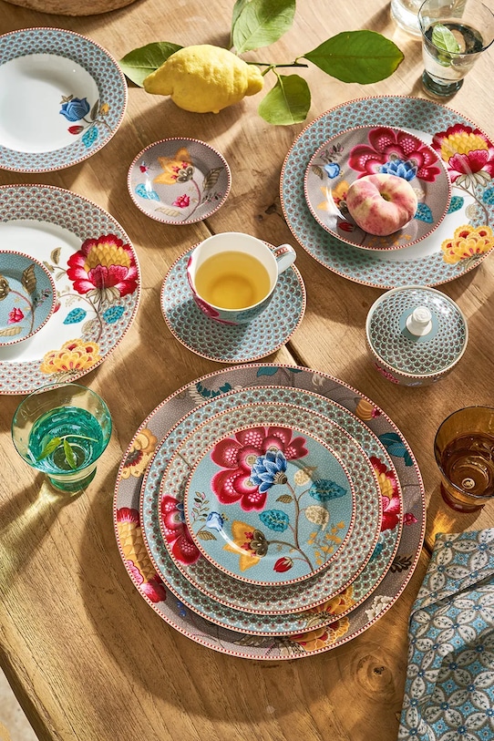 Pip Studio filiżanka ze spodkiem z porcelany szkliwionej 120 ml 51004220 turkusowy