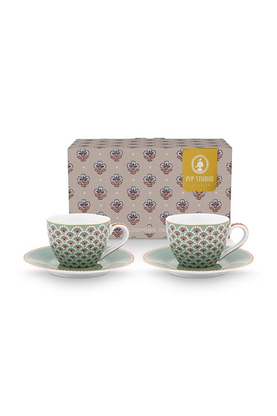 Pip Studio zestaw filiżanek ze spodkiem z porcelany 120 ml 51004222 turkusowy AA00