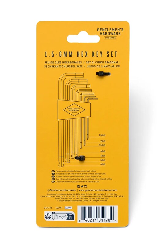 Lifestyle Gentlemen's Hardware imbuszkulcs készlet Hex Key Set 7 db GEN738UK többszínű