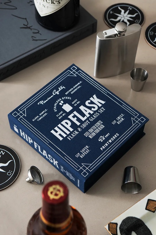 Printworks zestaw akcesoriów do alkoholu Hip Flask 19,5 x 18 cm 4 elementy PW00774 granatowy