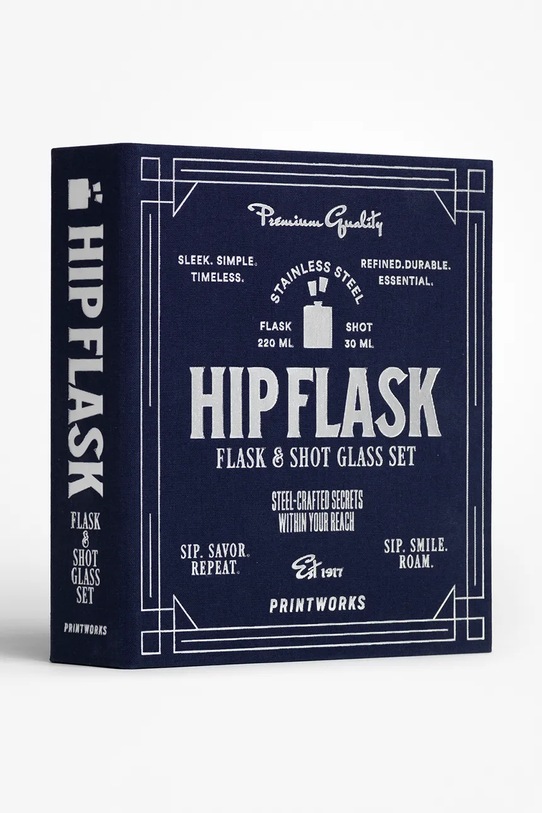 Printworks zestaw akcesoriów do alkoholu Hip Flask 19,5 x 18 cm 4 elementy granatowy PW00774