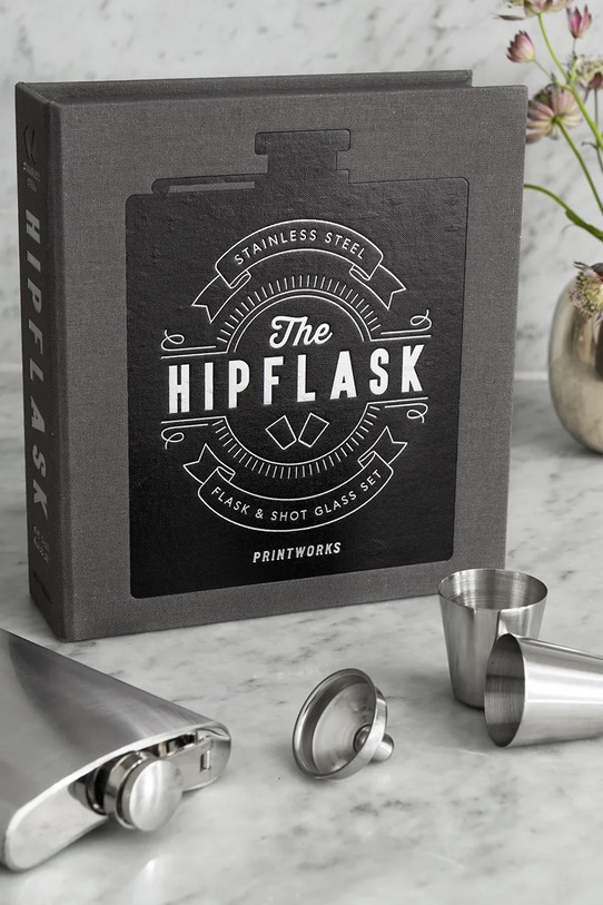 Printworks piersiówka z lejkiem i dwoma kieliszkami stalowa szary PW00648